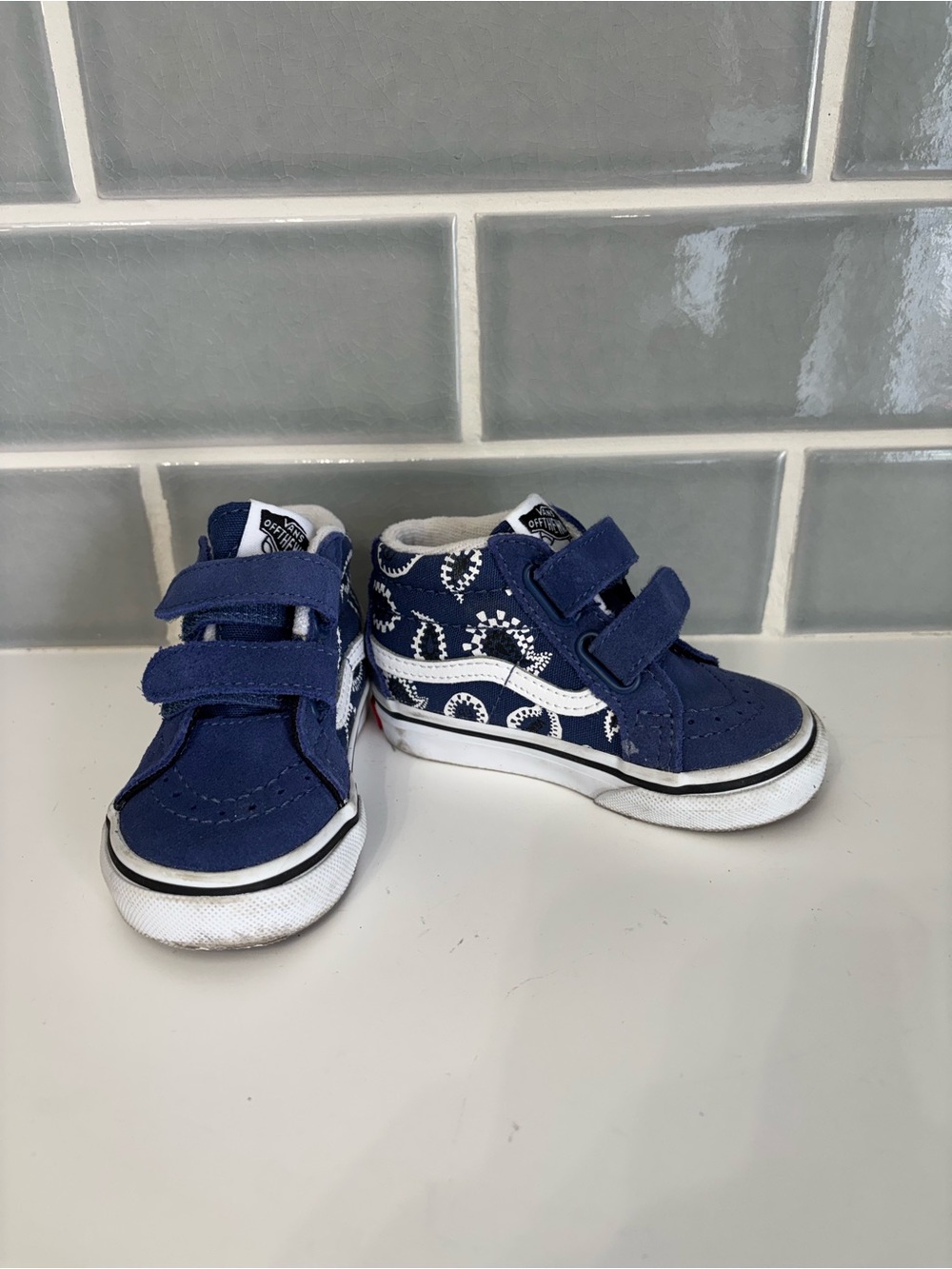 Vans Toddler Sk8-Mid Reissue V in Check Paisley Navy-4.5
